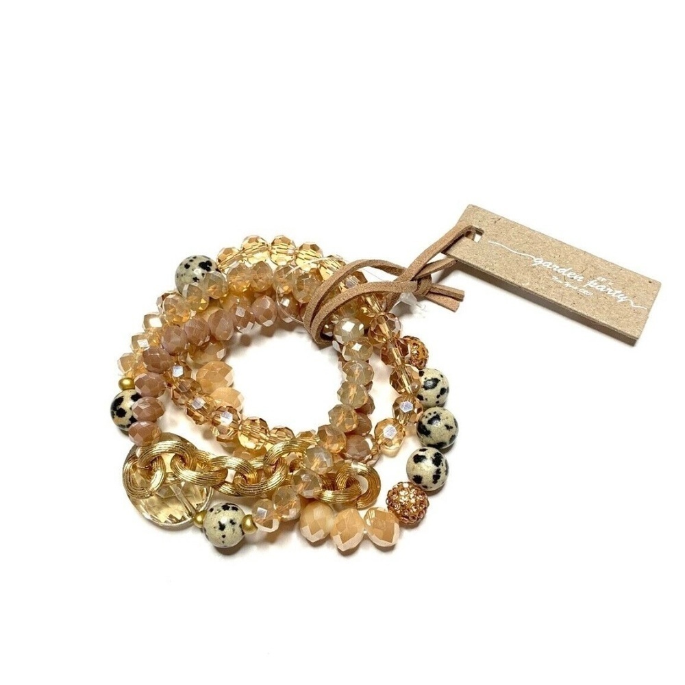 GARDEN PARTY Bracelet Set of 4 Rose Gold Blush Glass Beads Elastic
